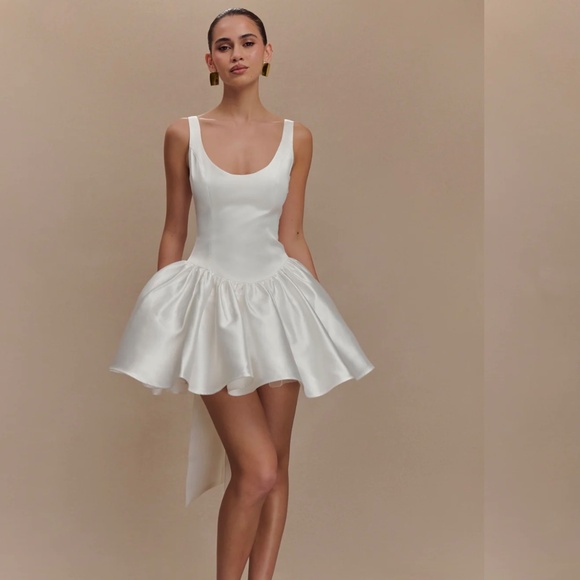 Felicia Satin Mini Dress With Bow - White - Picture 5 of 5